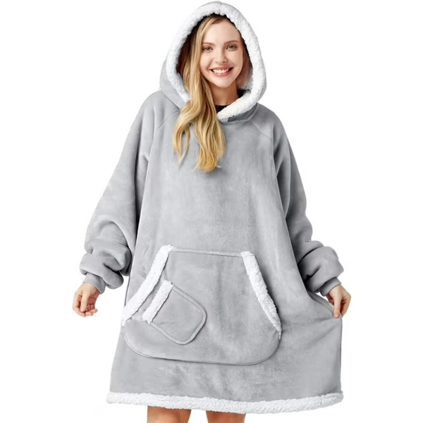 Joyfy Wearable Blanket Hoodie,Oversize Hoodie Fleece Sweatshirt Wearable Blanket for Women and Men,Clothing Gift for Women Men Mom Dad,Giant Hood Pocket and Sleeves for Adult(Grey,Oversize)