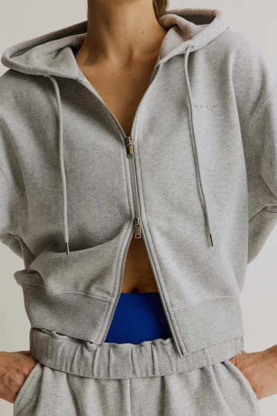 Cropped Hooded Activewear Sweatshirt Jacket - Light gray melange