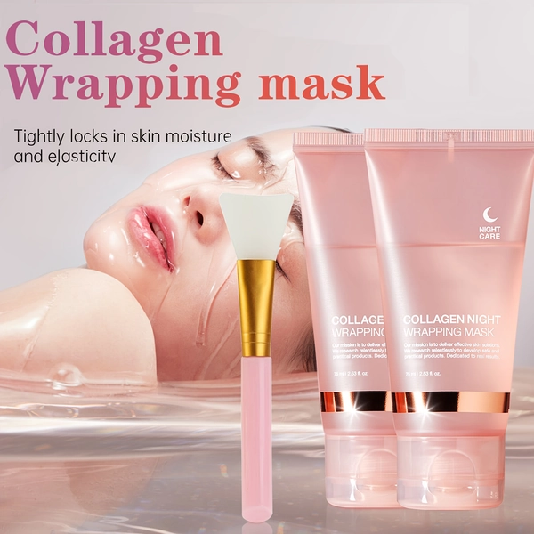 Collagen Night Wrap Mask, with Jelly Brush, Alcohol-free Mild, Deep Penetration, Nourish And Firm The Light Beige, Suitable for All Light Beige Types, Facial Glow And Luster, Halloween Christmas Valentine's Day Gift, First Choice
