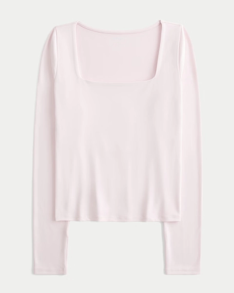 Long-Sleeve Seamless Fabric Square-Neck Baby Tee