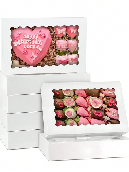 12/6pcs/1pc White Bread/Candy Boxes With Window, Size: 30.48 X 20.32 X 6.5cm, Suitable For Holding Chocolate Strawberries, Rock Candy, Candy, Cake Pops, Donuts, Pastries. Ideal For Weddings, Christmas And Holiday Parties.