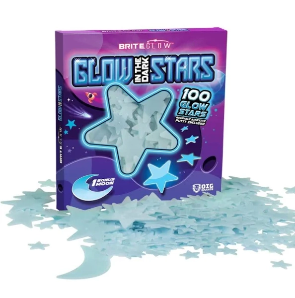 OIG Brands 100PK Blue Glow in The Dark Stars Ceiling Easter Basket Stuffers for Kids