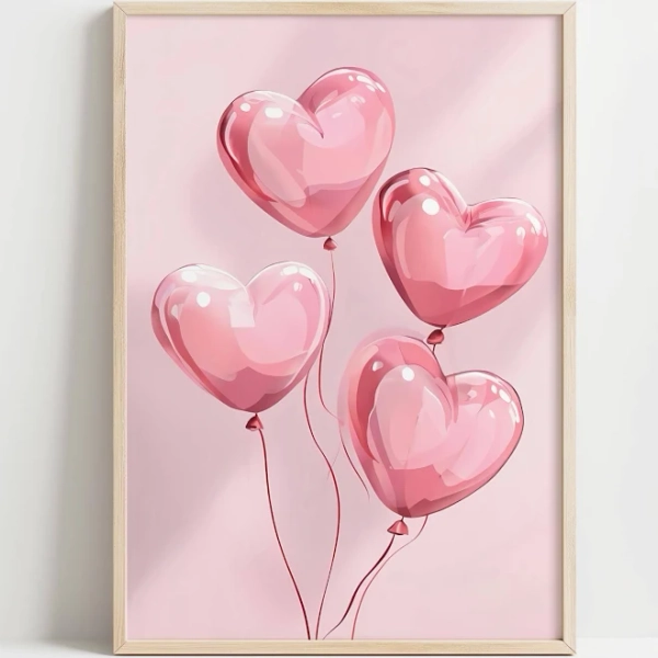 Pink Hearts print Room decor for teen girl Cute Nursery Wall Art Heart Ballons wall art Pastel Preppy Poster Trendy girly Dorm Room Decor