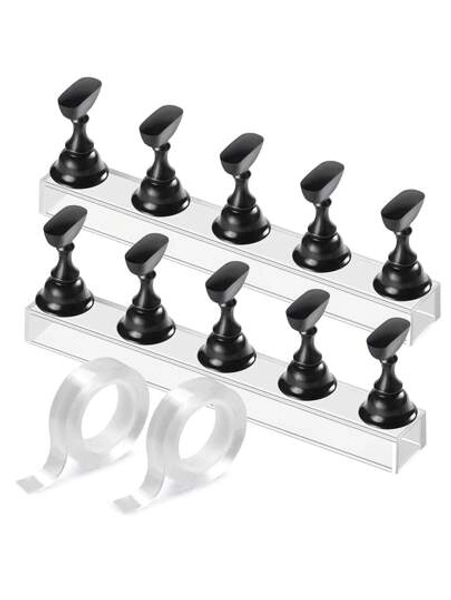 Etercycle Nail Stand Acrylic Nail Art Display Stand Practice Nail Holder Painting Nails Magnetic Practice Stands With Double-Sided Tape Salon Supplies (Pink)
