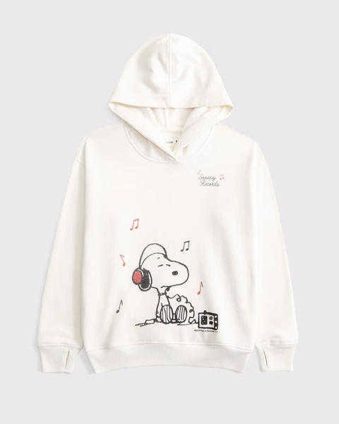 oversized snoopy graphic popover hoodie