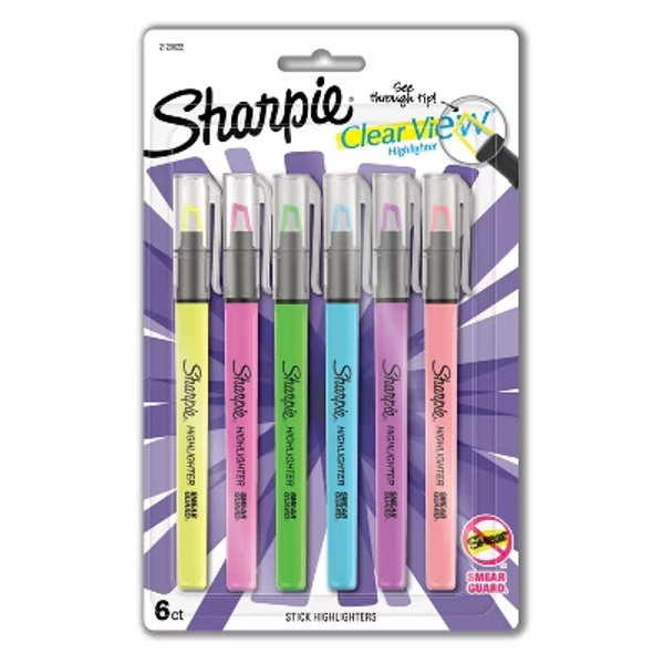Sharpie Clear View 6pk Highlighters Chisel Tip Multicolored: Fine Point Markers for School & Office Supplies