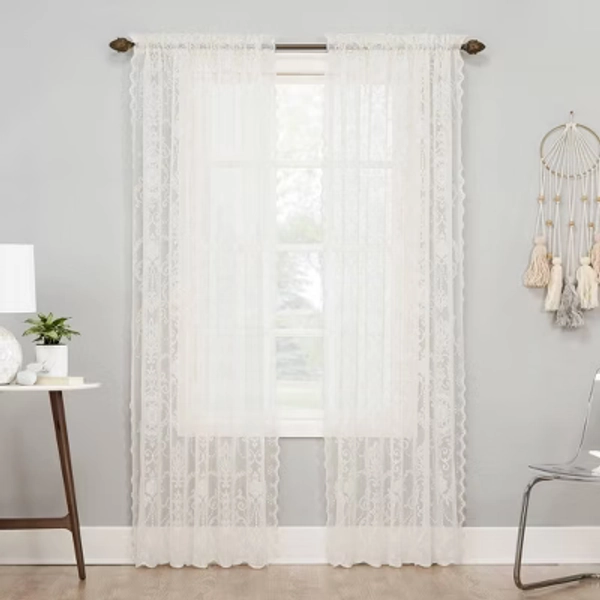 58"x84" Ariella Farmhouse Lace Rod Pocket Sheer Curtain Panel Ivory - No. 918