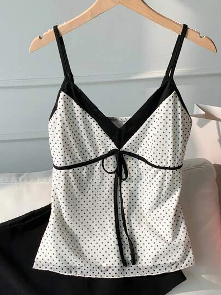 Comfortcana Women's Contrast Polka Dot Print Tie Strap Camisole Top I discovered amazing products on SHEIN.com, come check them out! http://api-shein.shein.com/h5/sharejump/appjump?link=lgWgrh1kwfS_8&localcountry=GB&url_from=GM71100572092