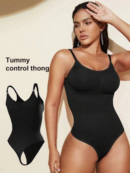 1pc Women Seamless Shaping Bodysuit With Thong Bottom, Slimming Bodyshaper Tummy Control Flat Belly Sheath Jumpsuit Shapewear Waist Trainer Shaper 