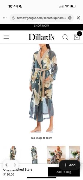 One Hundred Stars Stork Sky Print Woven Shawl Collar Long Sleeve Tie Waist Wrap Robe