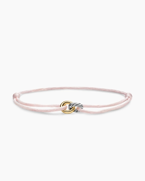 Sculpted Cable Linked Cord Bracelet in Blush Nylon with Sterling Silver and 14K Yellow Gold, 8.7mm