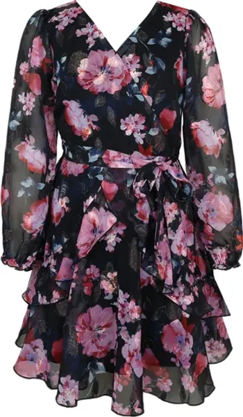 Kids' Rose Metallic Long Sleeve Party Dress