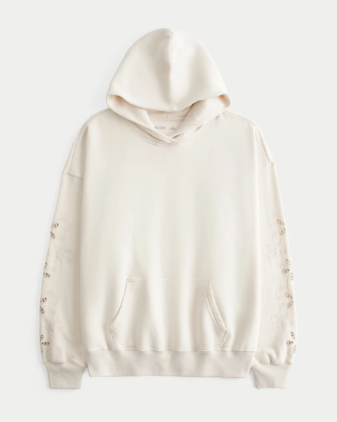 Hollister Feel Good Easiest Embroidered Floral Cutout Hoodie