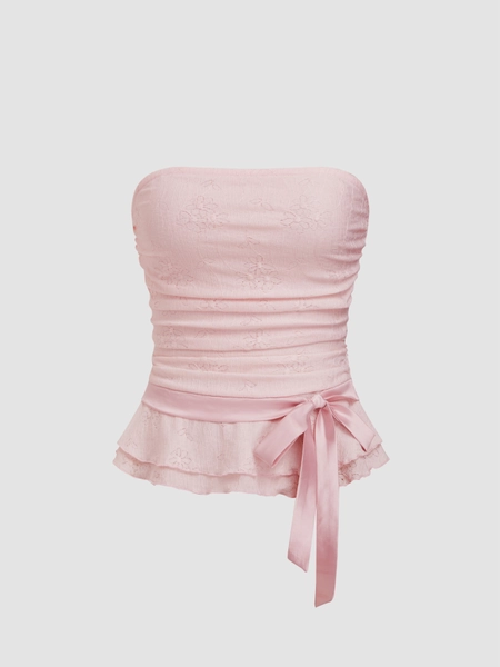 Haut bandeau avec dentelle, bordure de laitue, nœud papillon et plis