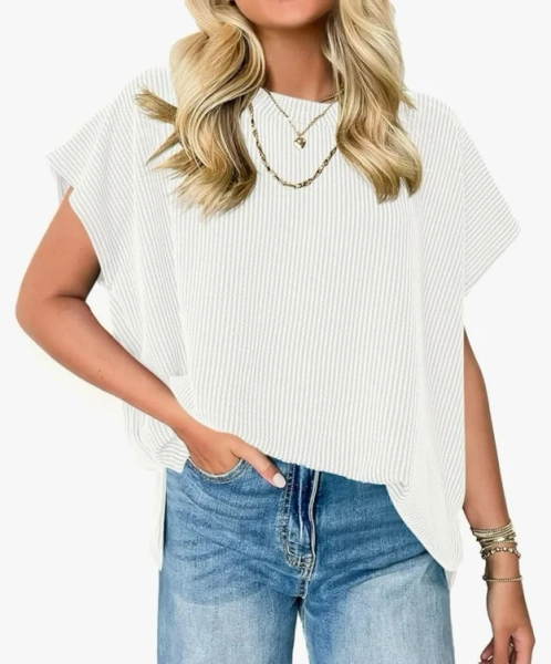 white flowy ribbed top!!