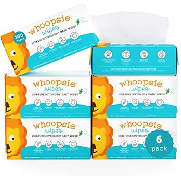 100% Pure Cotton Dry Wipes | 600 Count | Use Wet or Dry | Soft & Sensitive | Hypoallergenic | Extra Strong & Absorbent | Perfect for Diaper Changes, Runny Noses, Drool, Meal Time & Nursing