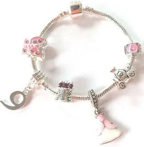 Pink Princess 9th Birthday Charm Bracelet