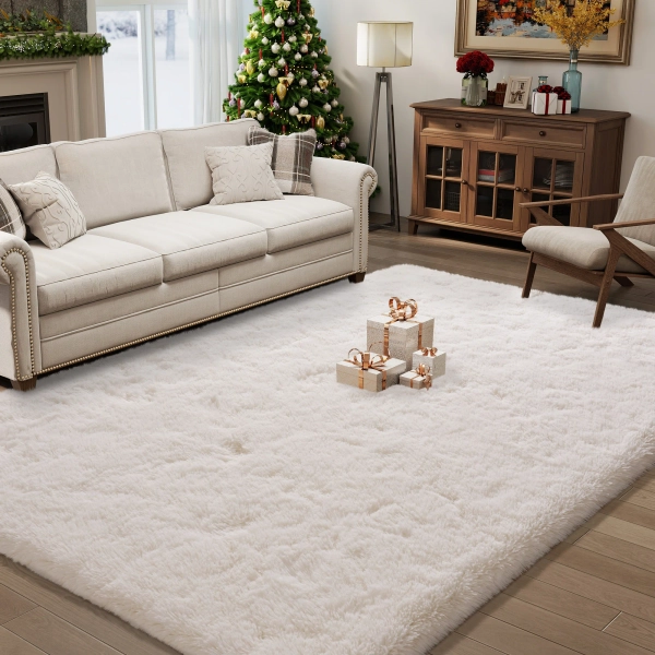 Mercer41 Solid Rug Soft Fluffy Cream White Indoor Area Rug for Living Room Bedroom Nursery Kids Room | Wayfair