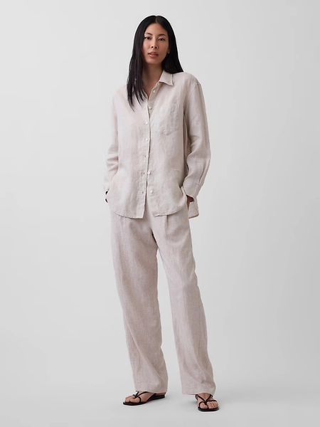 Linen-Blend Easy Barrel Pants