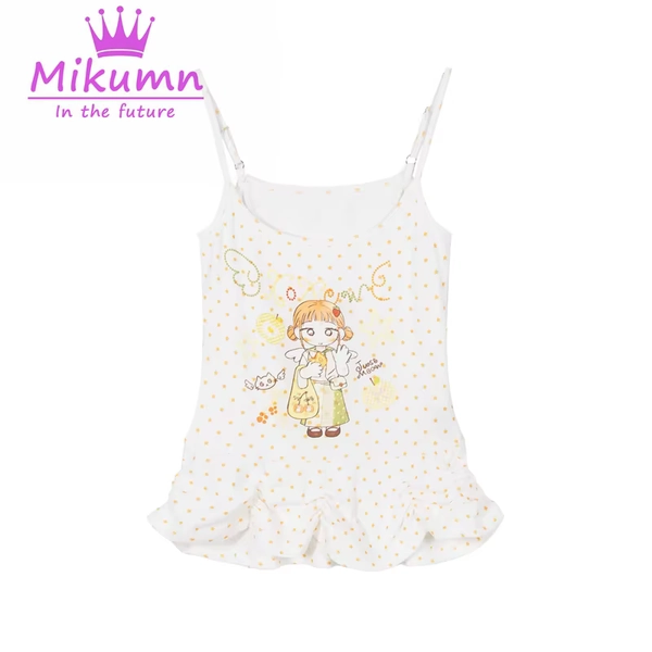 Mikumn Japanese Y2k Aesthetic Women Top Summer Harajuku Cute Cartoon Girls Printed Tee Sleeveless Slim Streetwear Kawaii Clothes - AliExpress 200000345