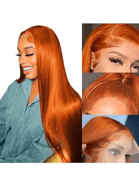 Ginger Wig Human Hair 13x4 Straight Ginger Orange Lace Front Wigs Human Hair HD Transparent Lace Frontal 350 Colored Human Hair Wig Pre Plucked With Baby Hair 250% Density 32 Inch