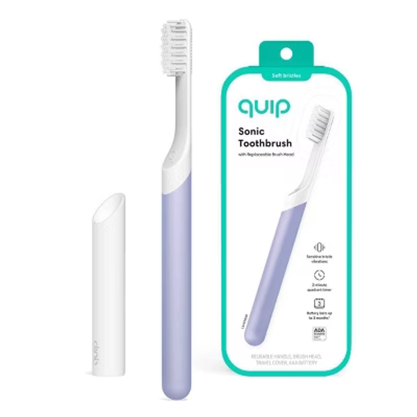 quip Sonic Electric Toothbrush + Travel Case/Mount - Lavender: Soft Bristles, Includes Brush Head