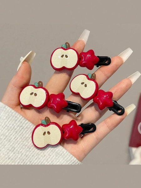 2pcs Apple Cartoon Hair Clips, Bangs Side Clips Suitable For Manic Pixie Girls, Versatile & Cute Hair Accessories, School Stuff, Head Accessories