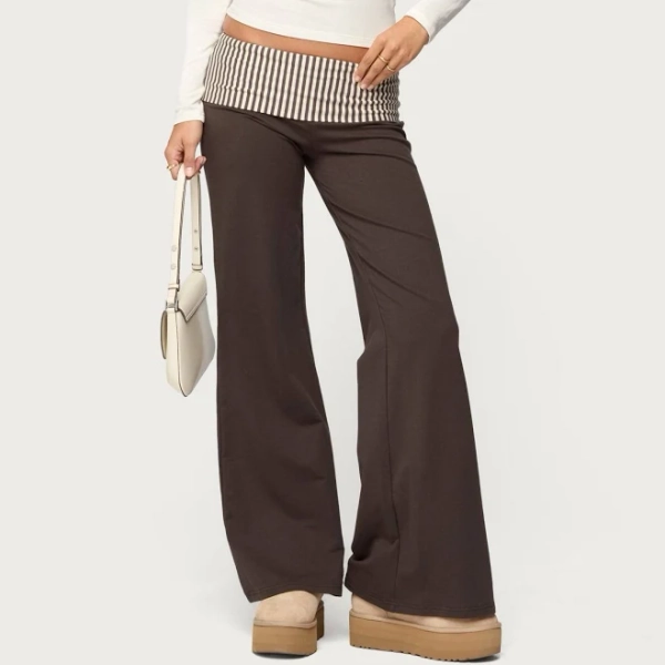 Edikted Women's Meshey Striped Fold Over Cotton Pants