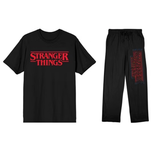 Stranger Things Adult Black T-Shirt and Black Sleep Pajama Pant Set-Large
