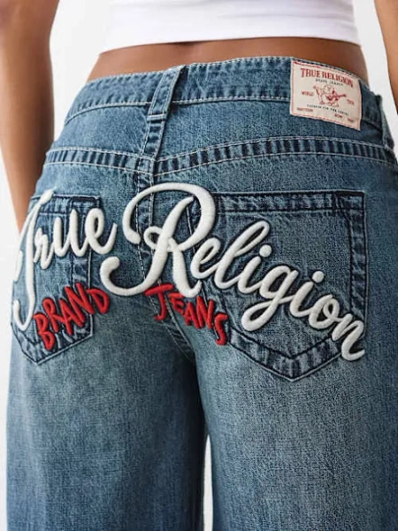 True Religion Women's Jessie Embroidered Super Baggy Jeans