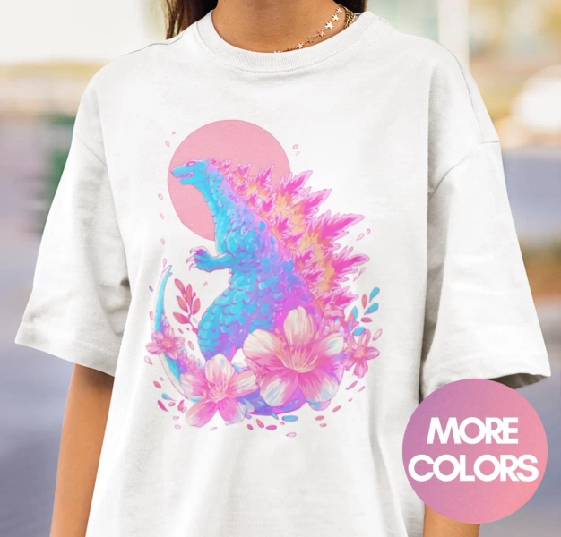 Pink Godzilla Shirt, Godzilla, Kawaii Shirt, Japanese, Harajuku Clothing, Monster Shirt, Retro Shirt, Vaporwave, Sakura
