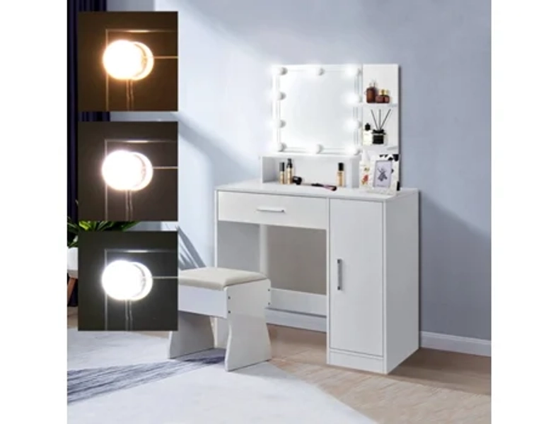 Toucador ML-DESIGN com Iluminação LED (Branco - MDF - 90 x 38 x 137 cm)