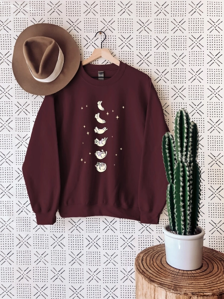 Cat Moon Phase Sweatshirt, Aesthetic Cat Crewneck, Cute Kitten Sweater, Celestial Cat Sweatshirt, Moon Sweatshirt, Funny Gift For Cat Lover