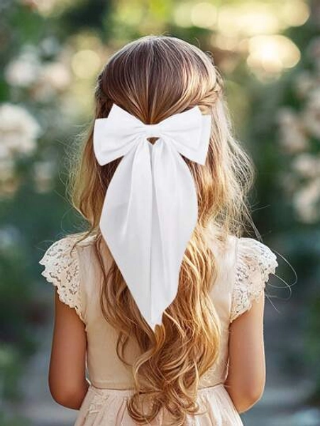 1PC Hair Bow Elegant Bow Hair Clip Hair Ribbon Hair Barrette White Hair Accessory For Girls Daily Wear