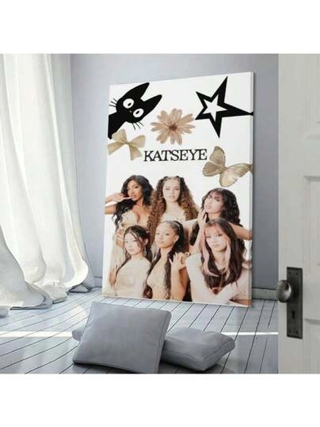 1PC Katseye Frame Poster Girl Group Wall Arts Classic Music Album Canvas Posters Print Picture Hanging Pictures Modern Painting Posters Bedroom Apartment Living Room Porch Wall Decor Frame
