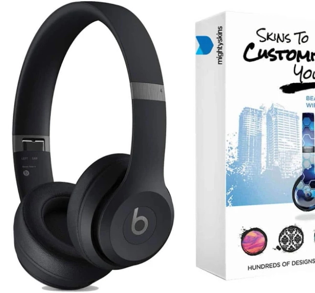 Beats - Solo 4 Bluetooth Wireless On-Ear Headphones with MightySkins Protective Skins and 2 Year Extended Warranty Bundle - Matte Black
