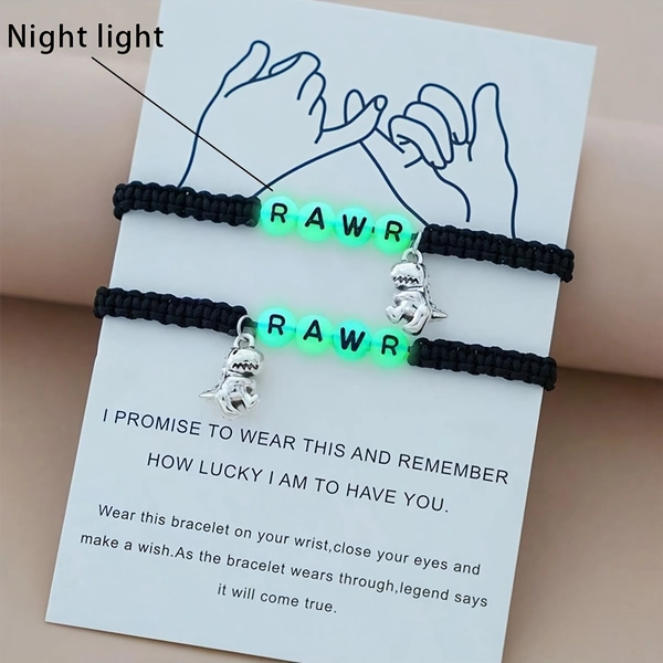2pcs Luminous Dinosaur Pendant Weave/Letter with Greeting Card/Suitable for Couples' Birthday Friendship Gift Daily Wear