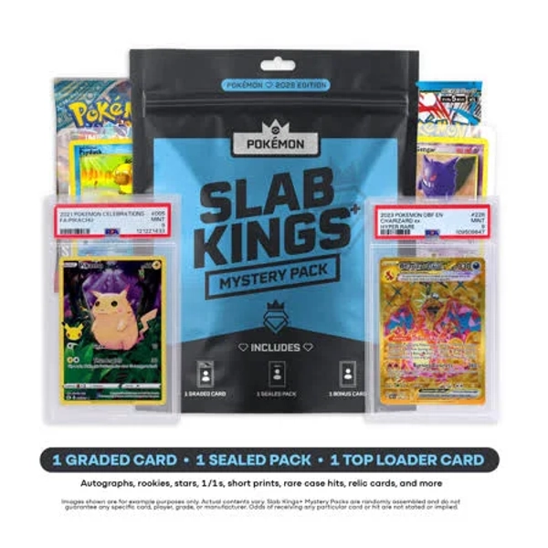 2025 Slab Kings Plus Pokemon Edition 1 Graded Card + 1 Sealed Pack + 1 Bonus Card, Assorted