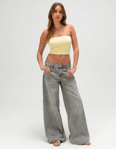 RSQ Womens Low Rise Embroidered Butterfly Baggy Jeans - GREY DENIM