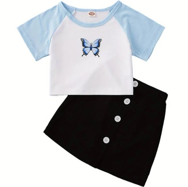 Girls Trendy Print T-Shirt and Skirt Set