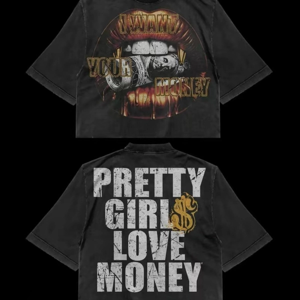 Men'S Y2K Casual T-Shirt with Bold "YOU'RE PRETTY GIRL LOVE MONEY" Print - Short Sleeve, Crew Neck, Regular Fit, Summer Streetwear, Machine Washable, Casual Summer Wear | Bold Graphic Tee | Durable Print Shirt