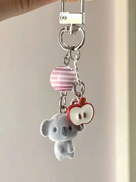 1pc Unisex Cartoon Flocked Koala Keychain, Heart Apple Pendant Accessory, Cute Gift