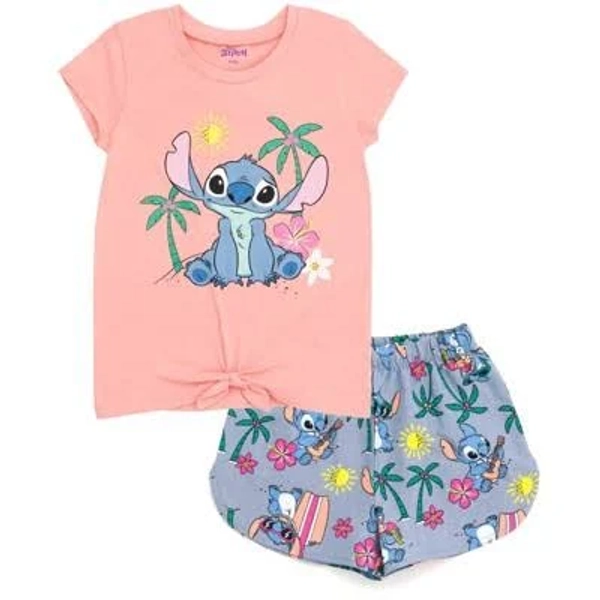 Disney Lilo & Stitch Winnie the Pooh T-Shirt and Chambray Shorts Outfit Set