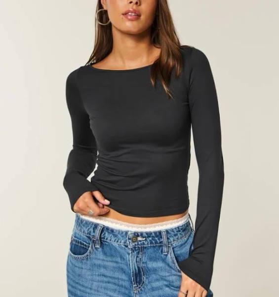 Hollister Women's Long-Sleeve Seamless Slash-Neck Top