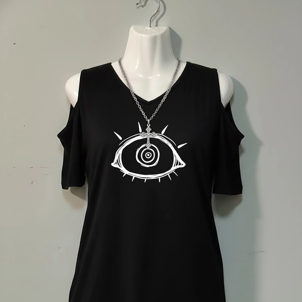 Eye Pattern, Beautiful Women'S Top, Loose Casual Elegant Party Cute Fashion Gift Soft Machine Washable All-Match Sports V-Neck Short Sleeve Off-Shoulder Top