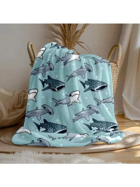 Large Flannel Blanket - Contemporary Shark & Whale Marine Design, Soft Animal Theme All-Season Multi-Use For Sofa Bed Car Outdoor Garden, Cozy Gift, Home Decor Accessory, Playful Pattern, Plush Texture, Snug Wrap, Home Decor Lovers,   Ultra-Soft Flannel Throw Blanket Digital Printing,  All-Season Comfort Polyester Blankets Great Gift For Friend, Family, Wedding, Birthday,Warm,Soft,Comfortable,Cozy Personalized Ideal Gifts For Him,Her,Boyfriend,Girlfriend,Dad,Mom,Family,Friends,Pets ,For Anniversaries,Valentine's Day,Mother's Day,Birthdays,Father's Day,Weddings,Graduation,Christmas,Housewarming Sofa,Bed,Car,Bedroom,Living Room,Office,Outdoor Camping,Beach,Wall Decoration