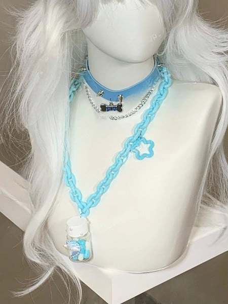 [£8.20]Blue/Pink/Black Yami Kawaii Bottle and Star Pendant Necklace