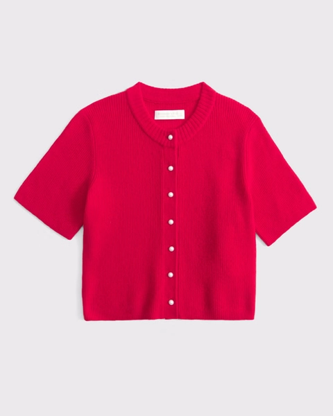 Merino Wool-Blend Short-Sleeve Cardigan