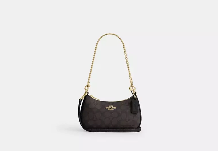 Gold/Walnut/Black Teri Mini Crossbody Bag In Signature Canvas