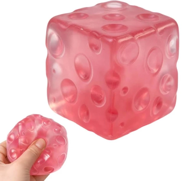 Pink Cheese Squishy Cube Cheese Block Squeeze Toy Stress Ball Fidget Sensory Squeezy Toys